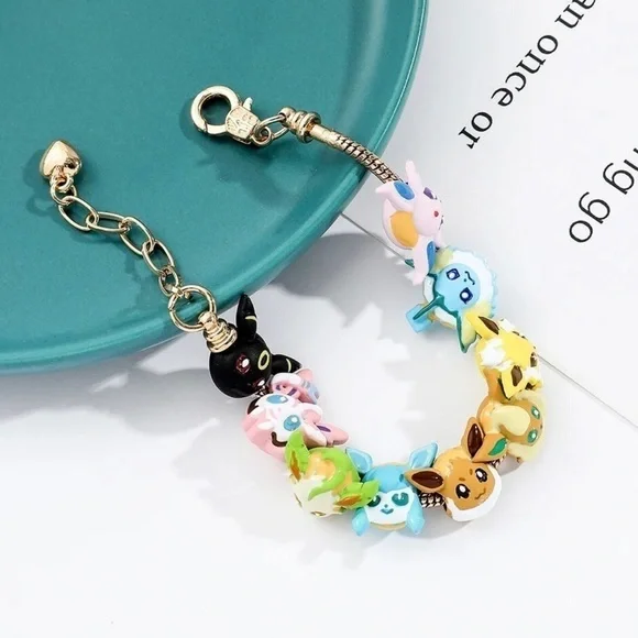 Gold Plated Pokémon Eeveelution Themed Charm Bracelet Adjustable Sizing Design - Picture 2 of 8